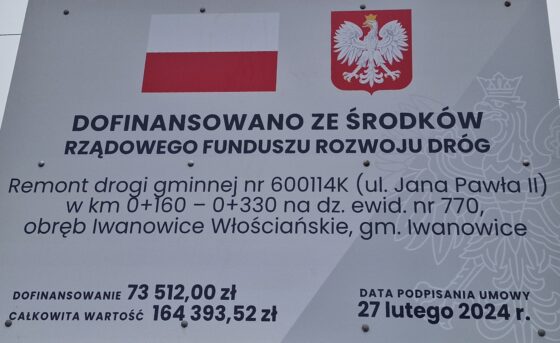 Remont drogi gminnej nr 600114K (ul. Jana Pawła II) w km 0+160 – 0+330 na dz. ewid. nr 770, obręb Iwanowice Włościańskie, gm. Iwanowice