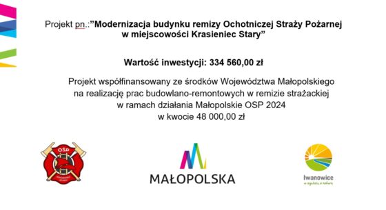 Modernizacja budynku remizy Ochotniczej Straży Pożarnej w miejscowości Krasieniec Stary